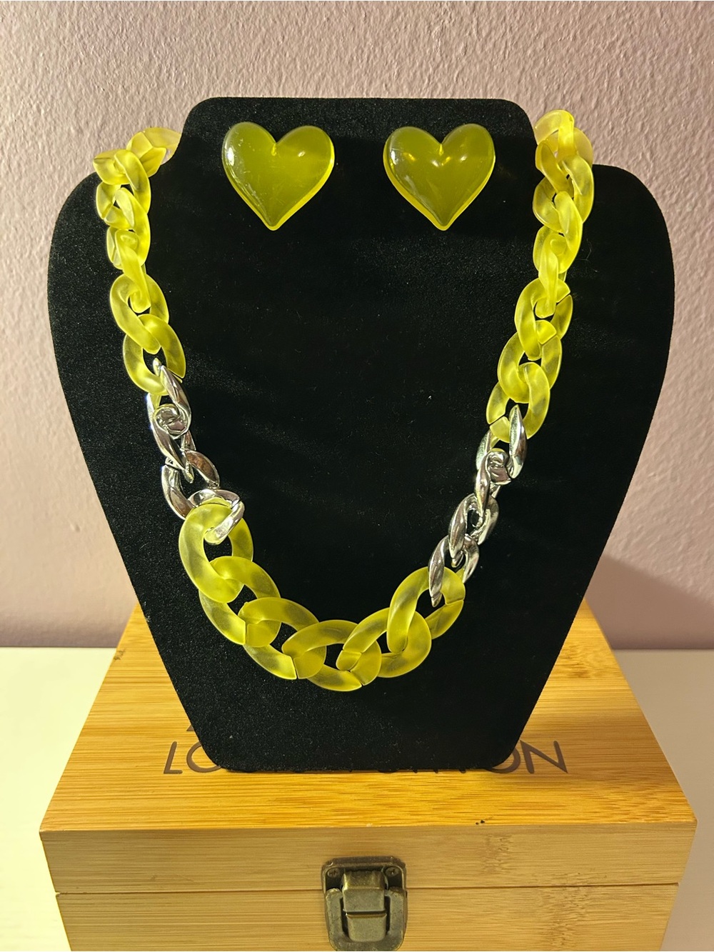 Yellow Heart Earrings & Chunky Chain Necklace Set